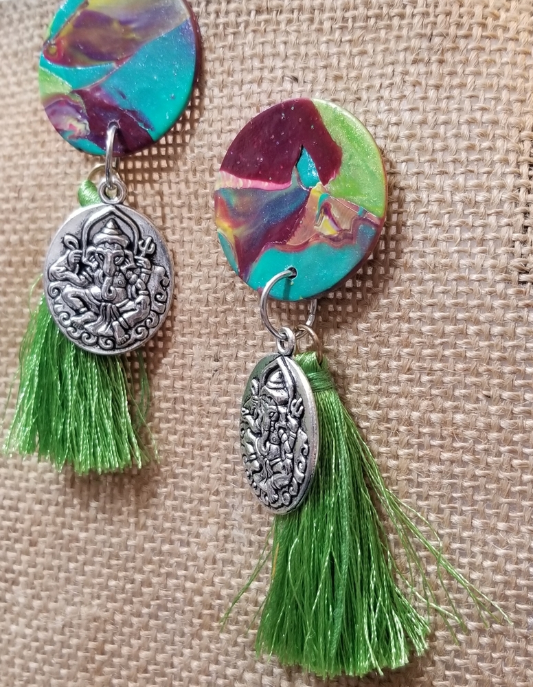 Handcrafted clay tassel earrings